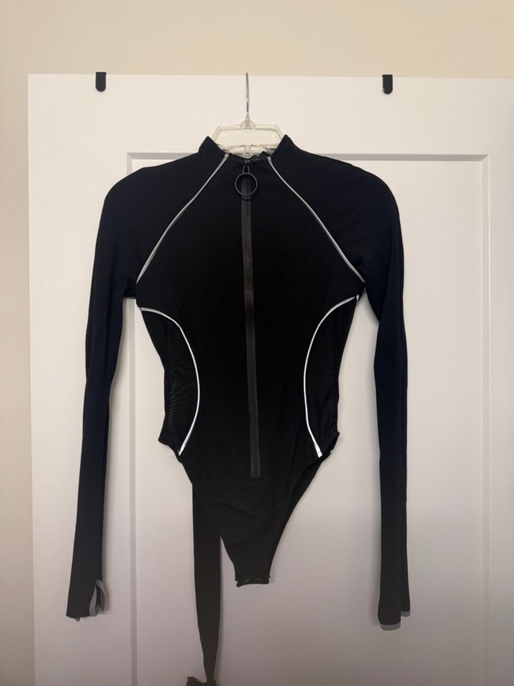 Black Long-Sleeve Kids One-Piece Swimsuit with Front Zip